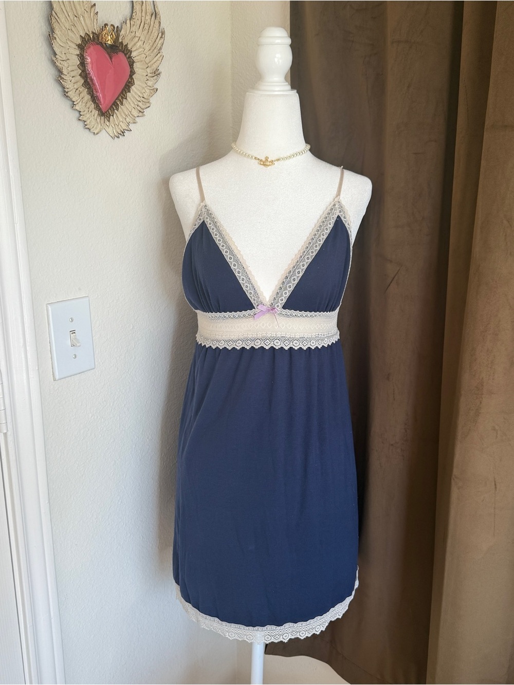 Gilligan & O'Malley Navy Chemise with Ivory Lace Trim